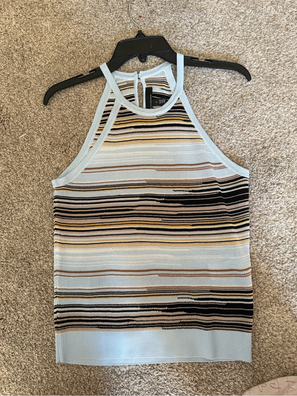 White House Black Market Light Blue Multistripe Halter Tank